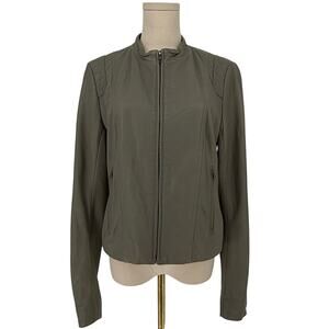 Vintage Y2K Theory Leather Jacket Cropped Casual Olive Green Women's L Designer